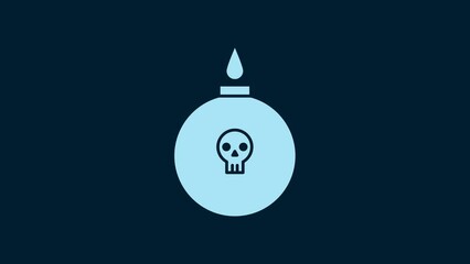 Poster - White Bomb ready to explode icon isolated on blue background. 4K Video motion graphic animation