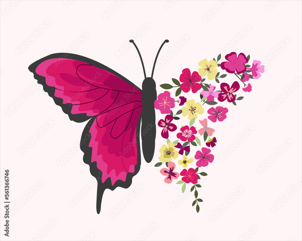 butterfly with flower on white background Stock Vector | Adobe Stock