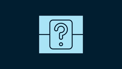 Poster - White Mystery box or random loot box for games icon isolated on blue background. Question box. 4K Video motion graphic animation