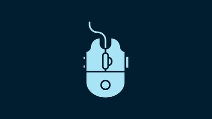 Poster - White Computer mouse gaming icon isolated on blue background. Optical with wheel symbol. 4K Video motion graphic animation