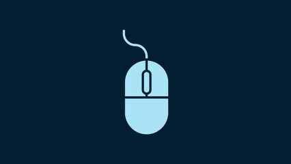 Poster - White Computer mouse icon isolated on blue background. Optical with wheel symbol. 4K Video motion graphic animation