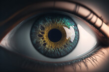 The Cornea Of The Eye And The Pupil In A Decorative Frame, Created By A Neural Network, Generative AI Technology