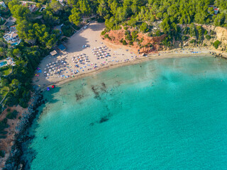 Cala Llenya, Ibiza with turquoise water in Balearic