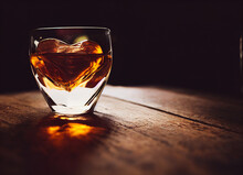 Glass Of Whiskey With Heart Shaped Ice Cube