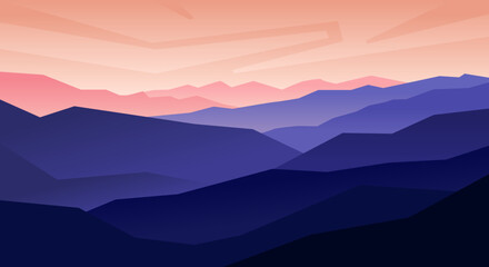 Wall Mural - Natural landscape silhouette of hills with sky, purple gradient color and pink background vectors and ilustrations