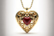 golden love locket within red diamond heart 3d rendered 4k jewellery image
