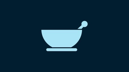 Poster - White Mortar and pestle icon isolated on blue background. 4K Video motion graphic animation