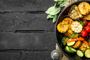 Sticker - Grilled vegetables on a pan with herbs.