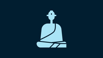 Sticker - White Buddhist monk in robes sitting in meditation icon isolated on blue background. 4K Video motion graphic animation