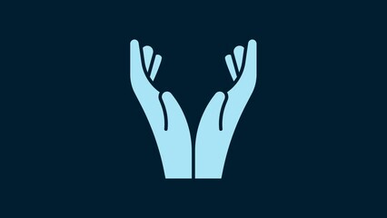 Sticker - White Hands in praying position icon isolated on blue background. Prayer to god with faith and hope. 4K Video motion graphic animation