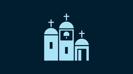 Poster - White Church building icon isolated on blue background. Christian Church. Religion of church. 4K Video motion graphic animation