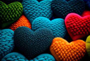 Wall Mural - Beautiful colorful abstract wool hearts background, happy mood.	