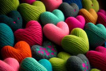 Wall Mural - Beautiful colorful abstract wool hearts background, happy mood.	