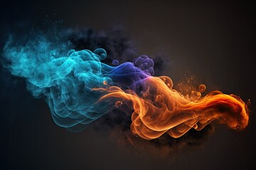 Wall Mural - Blue and orange smoke with shiny glitter particles abstract background 3