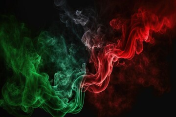 Wall Mural - green and red smoke with shiny glitter particles abstract background