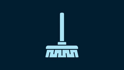 Sticker - White Handle broom icon isolated on blue background. Cleaning service concept. 4K Video motion graphic animation