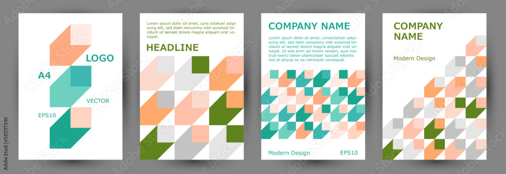 School notebook front page layout collection A4 design. Bauhaus style premium album mockup