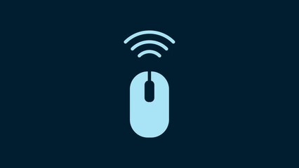 Poster - White Wireless computer mouse system icon isolated on blue background. Internet of things concept with wireless connection. 4K Video motion graphic animation