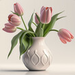 Generative AI, white vase with pink tulips and white background