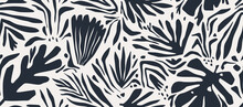 Hand Drawn Minimal Abstract Organic Shapes Seamless Pattern, Leaves And Flowers.