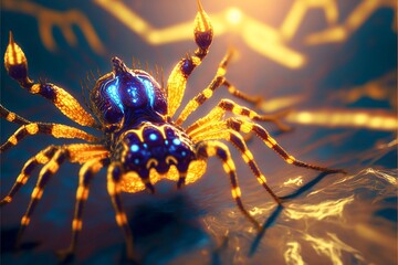 Beautiful yellow and blue spider