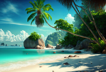 tropical island with beautiful beach created with generative ai technology
