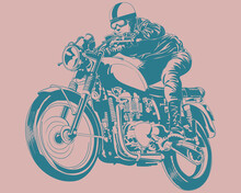 Man Ride A Cafe Racer Vintage Illustration