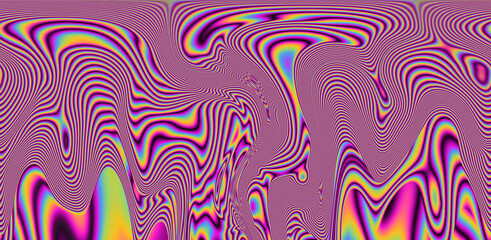 Wall Mural - Texture of a glitched TV screen with wavy and distorted moire pattern in acid colors.