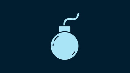 Poster - White Bomb ready to explode icon isolated on blue background. 4K Video motion graphic animation