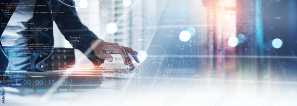 Big data management, digital technology, software development concept ...