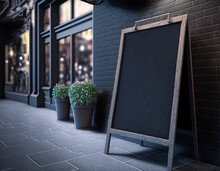 Mockup Blank Chalkboard Menu Outside Of Store, Restaurant Or Coffee Shop. Generative AI