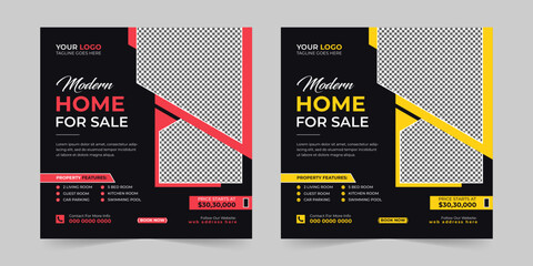 Wall Mural - Modern Real estate house sale and home rent advertising square Social media post and promotion ads discount banner vector template design.