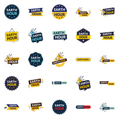 Sticker - 25 Customizable Vector Designs in the Earth Hour Pack Perfect for Promoting Sustainability