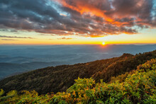 Tropical Forest Nature Landscape Sunset View With Mountain Range At Doi Inthanon, Chiang Mai Thailand