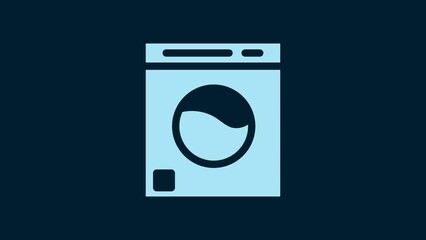 Sticker - White Washer icon isolated on blue background. Washing machine icon. Clothes washer - laundry machine. Home appliance symbol. 4K Video motion graphic animation