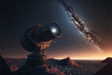 Wall Mural - view into the starry sky at night with a telescope created with generative ai technology