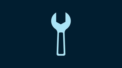 Poster - White Wrench spanner icon isolated on blue background. 4K Video motion graphic animation