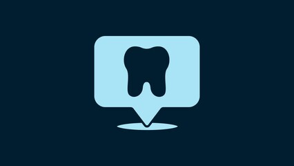 Sticker - White Dental clinic location icon isolated on blue background. 4K Video motion graphic animation