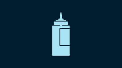 Sticker - White Sauce bottle icon isolated on blue background. Ketchup, mustard and mayonnaise bottles with sauce for fast food. 4K Video motion graphic animation