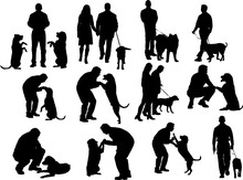 People Silhouettes With Dog