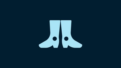 Poster - White Ukrainian national footwear icon isolated on blue background. Traditional ethnic boots. 4K Video motion graphic animation