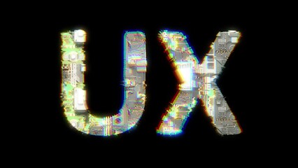 Fototapete - glitch style cybernetic animated text UX on black background, isolated - loop video