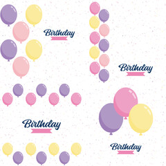 Sticker - Elegant golden. blue. silver. and white balloon and cloth bunting party popper ribbonHappy Birthday celebration card banner template