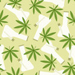 Cannabis leaves and bongs. Vector seamless pattern