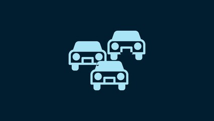 Canvas Print - White Traffic jam on the road icon isolated on blue background. Road transport. 4K Video motion graphic animation