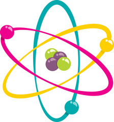 Atom with Electrons in Orbit vector illustration physical science graphic