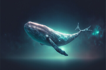  Whale in space floating, Whale outer space travel concept, whale flying in the beautiful sky, Generative AI.