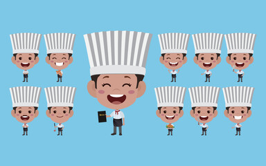 Wall Mural - Chef with different poses. vector