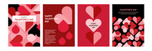 Valentines Day. Romantic Set Vector Pattern Backgrounds. Modern Pink And Red Pattern With Hearts For Wedding, Valentine's Day, Birthday. Ornament For Postcards, Wallpapers, Wrapping Paper, Hobbies.