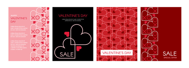 valentines day. romantic set vector pattern backgrounds. modern pink and red pattern with hearts for